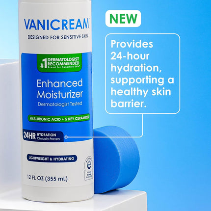 Vanicream Enhanced Moisturizer, 12 fl oz, Formulated without Common Irritants, Body Moisturizer, All-Day Hydration with Hyaluronic Acid, Glycerin & Ceramides for Sensitive Skin