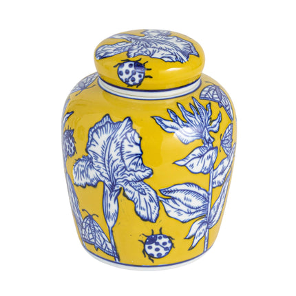 Small Decorative Ceramic Ginger Jar with Lid, Blue and White Floral Pattern