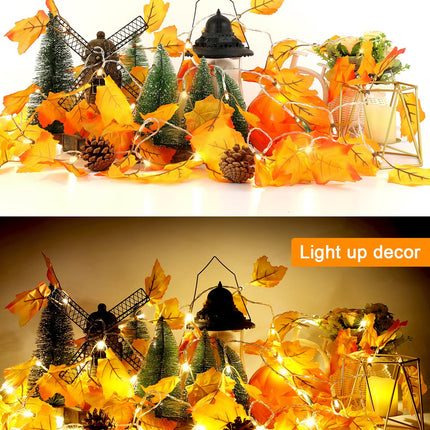 2-Pack Lighted Fall Garland, Total 16.4ft 40 LED Autumn String Lights