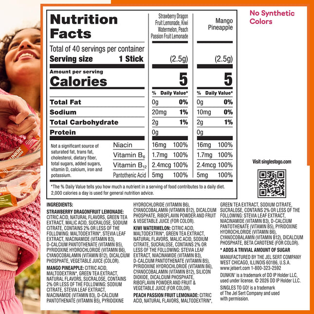 Zero Sugar Powdered drink mix packets, 40 Ct Variety Pack, 40 Single serve Packets per Box (40 servings), Energy from Green Tea, aspartame-free, no synthetic colors, naturally and artificially flavored, just add water
