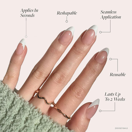 Press On Nails - MaDamn | French Tip UV Finish Short Pointed Almond Fake Nails, Salon Quality Semi-Transparent Nails in 12 Sizes - 24 Nail Kit with Glue