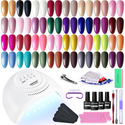Gel Nail Polish Kit with U V Light 32 Colors Gel Polish Nail + 4 Functional Adhesive Bottles Kit Soak Off Manicure Tools for Women
