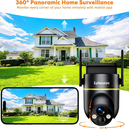 5G&2.4GHz 4MP Solar Security Camera Wireless Outdoor, 100% Wire-Free Home Security Camera w/ WiFi 6, Battery Powered Outdoor Camera, 360° PTZ, Color Night Vision, AI Motion Detection, IP65 Waterproof