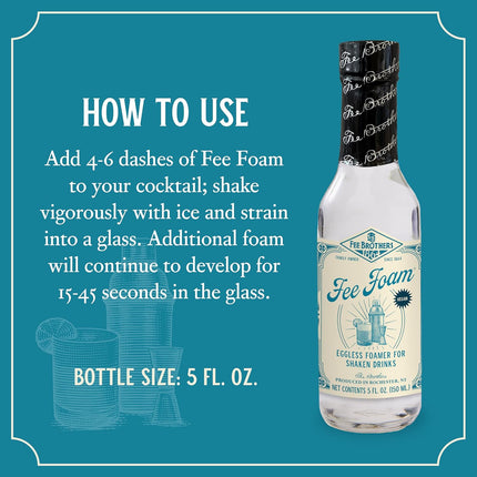 Fee Brothers Fee Foam - Cocktail Foamer and Mixer, Egg Substitute, Vegan-Friendly, Gluten Free, 5 fl oz