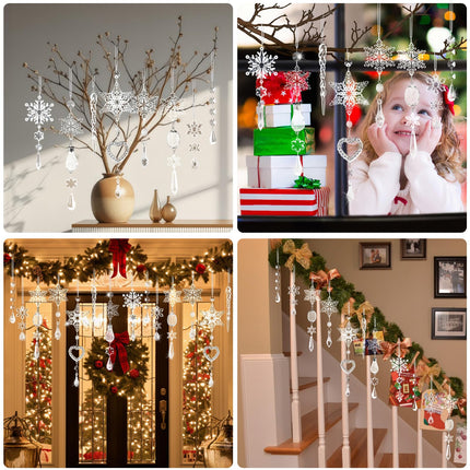 21Pcs Christmas Decorations for Xmas Tree Decor Clear Crystal Ornaments
