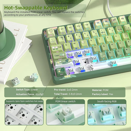 75% Keyboard with Color Multimedia Display Mechanical Gaming Keyboard Cute Green Frog Wired Hot Swappable Gasket Mount RGB Custom Key Board, Pre-lubed Stabilizer for Mac/Win, Green