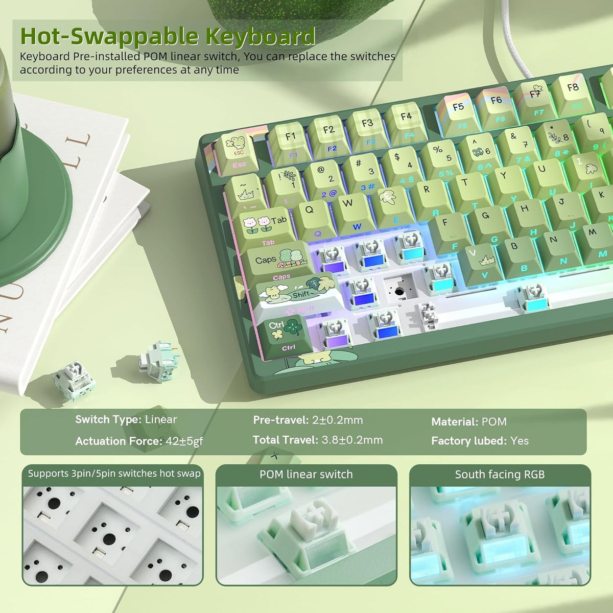 75% Keyboard with Color Multimedia Display Mechanical Gaming Keyboard Cute Green Frog Wired Hot - photo 4