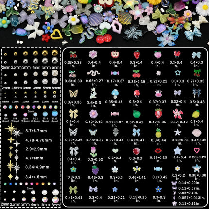 9000 Pcs 3D Nail Charms and Gems Bulk Y2k Cute Charms for Nails Design Kit 110 Styles Colorful Rhinestones Bows Butterfly Flower Star Beads Pearls Bubble