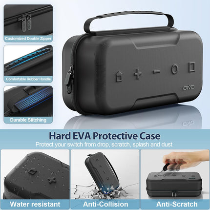 Switch Carrying Case Compatible with Nintendo & OLED, Portable Switch Travel Carry Case Fit for Joy-Con and Adapter, Hard Shell Protective OLED Pouch Bag with 20 Games, Black