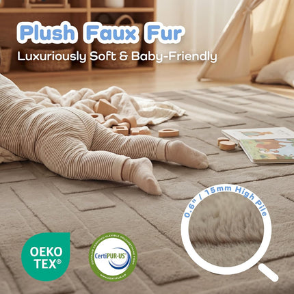 Baby Play Mat for Floor, 1.3" Thick 79x118 Plush Soft Foam Mats for Toddler Kids Crawling, Non-Slip Easy Care Nursery Rug for Playroom Living Room (Brown)