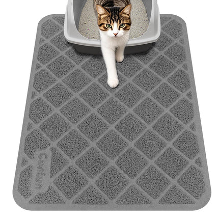 Cat Litter Mat Litter Trapping Mat, Premium Durable PVC Grid Mesh with Scatter Control, Non-slip, Less Waste Cat Litter Box Mat, Soft on Kitty’s Paws, Urine Waterproof, 24" x 17" Grey