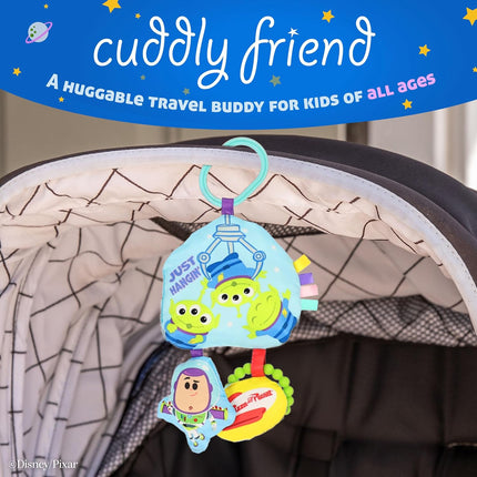 Disney Toy Story The Claw On the Go Jingle Toy with Little Green Aliens, Crinkle Sensory Toy with Teether, Clip-On Baby Travel Activity Toy by Kids Preferred