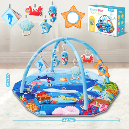Baby Gym Play Mat, 8-in-1 Ocean Theme Tummy Time Mat & Ball Pit, Washable Baby Activity Play Mat for Visual, Hearing, Sensory, Motor Development, Baby Toys Gift for Toddler Infant 0-3-6-9-12-18 Months