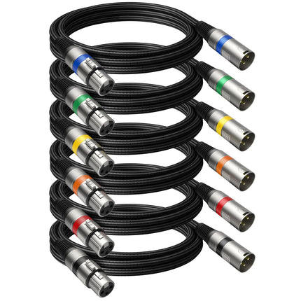 Paquete profesional de 6 cables XLR de 25FT, sin ruido, 3 veces más duraderos