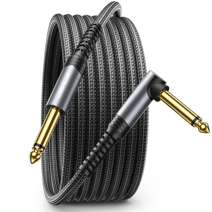 JSAUX Guitar Cable 3ft, Amp Cord for Electric Guitar/Mandolin/Bass, Pro Audio Instrument Cable with 1/4" Tips(TS Port) Right Angle to Straight-Gray