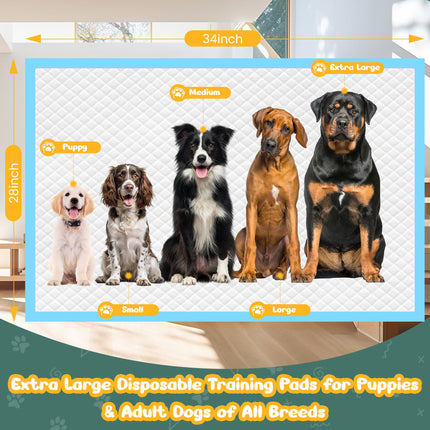 60 tapetes para perros extra grandes 28" x 34", tapetes de entrenamiento desechables superabsorbentes para cachorros, secado rápido y a prueba de fugas