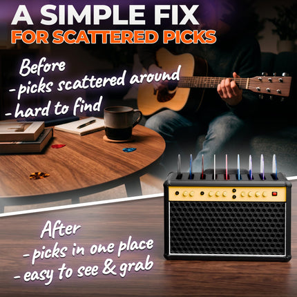 Guitar Pick Holder Box With Drawer, Amp Display, Black, 9 Slots