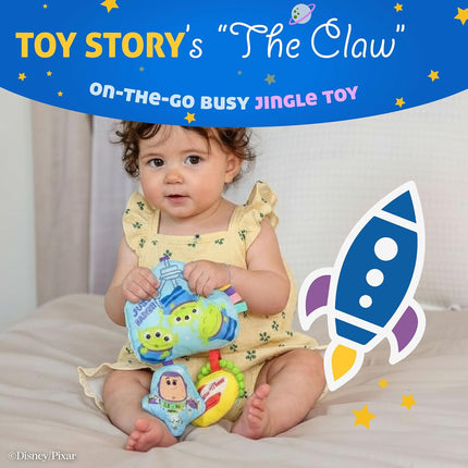Disney Toy Story The Claw On the Go Jingle Toy with Little Green Aliens, Crinkle Sensory Toy with Teether, Clip-On Baby Travel Activity Toy by Kids Preferred