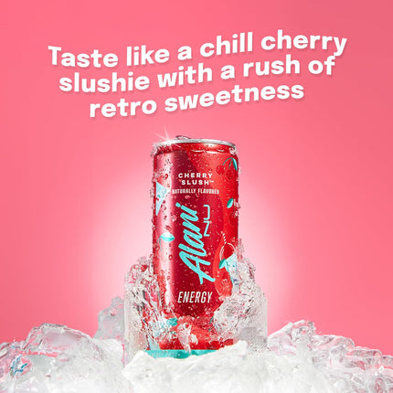 Alani Nu CHERRY SLUSH Ice Sugar Free, Low Calorie Energy Drinks | 200mg Caffeine | Antioxidants | Biotin, B Vitamins | Zero Sugar | 15 Calories or Less | 12 Oz Cans | 12 Count