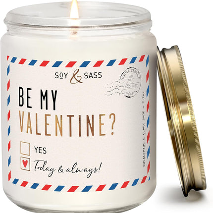 Valentines Day Gifts for Her, Valentine Candles, Valentines Gift for Girlfriend -Be My Valentine Candle, w/Eucalyptus, Clary Sage & Geranium I Valentines Gifts for Wife I 9oz, 50Hr Burn, USA Made