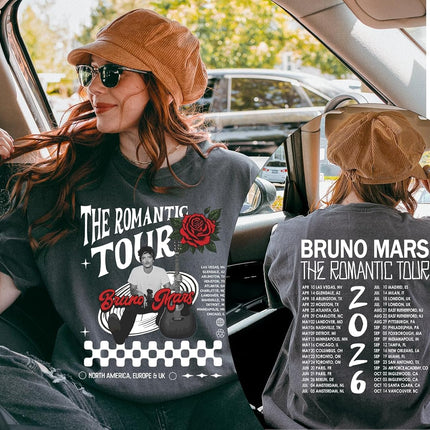 Vintage The Romantic Tour Shirt - Bruno Music Fan Merch Gift - Front and Back Printed Concert Tee