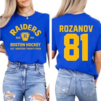 Boston Raiders Hockey Number Back T Shirt Vintage Team Style Short Sleeve Casual Fan Tee