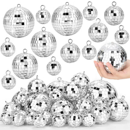 70 PCS Disco Ball, 5 Sizes Disco Ball Ornaments, 4/3.2/2.4/2/1.2 Inch Hanging Mirror Ball, Mini Disco Balls Cake Topper Disco Themed Party Wedding Christmas Tree Decor Holiday Party Supplies
