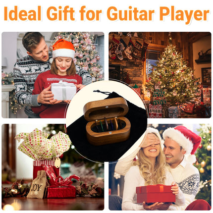 Guitar Pick Holder Set with 2 Color Wood Picks and 8 Celluloid Picks in 3 Thicknesses, Wooden Guitar Pick Case, Mini Jewelry Box, Guitar Music Accessories for Guitar Lover Player
