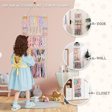 Bow Holder for Girls Hair Bows - Bow Organizer for Girls, Wall-Mounted Baby Headband Organizer, Headband Holder for Baby Girl