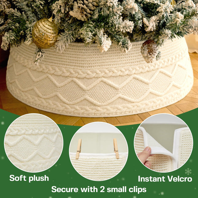 Knit Christmas Tree Collar, Christmas Tree Skirt, Cream, 23-30 in