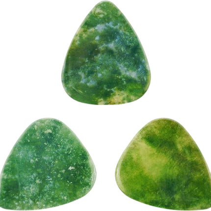 Green Moss Agate Stone Guitar Or Bass Pick - 3.0 mm Ultra Heavy Gauge - 351 Shape - Specialty Handmade Gemstone Exotic Plectrum - 3 Pack
