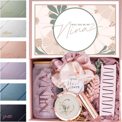 Sincerely, Me Will You Be My Nina Proposal Gift Box Set, Nina Gifts from Godchild, Nina Baptism Gift, Personalized Caja Regalo Nina, Godmother Keepsake for Spanish Families (GD2) (Blush, Chic)