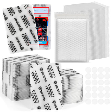 Ding Defend Card Shipping Protector Envelope Bubble Mailer Kit with 110 Card Shipping Protectors (3.5x4.5 Inches), 55 Bubbles Mailers, 250 Tape Seals for Collectible Cards - Black
