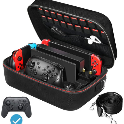 iVoler Carrying Storage Case for Nintendo Switch/Switch OLED Model (2021), Portable Travel All Protective Hard Messenger Bag Soft Lining 18 Games for Switch Console Pro Controller & Accessories Black