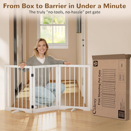 Free Standing Dog Gate Indoor, Foldable Dog Gate for Doorways Stairs Hallways, 3-Panel Freestanding Pet Gate with Support Feet for Stability, Folding Puppy Gate Easy to Move, Doggy Gate 54"x24"