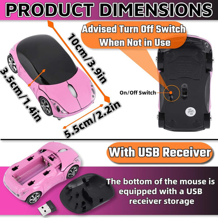 HuGuWdy Pink Wireless Car Mouse - 2.4G Wireless with USB Receiver, Optical Mouse for PC, Laptop, Tablet - Win XP/Vista/7/ME/2000/Mac OS Pink Mouse for Her for Christmas