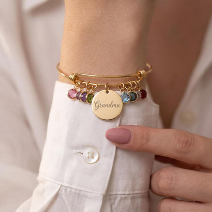 Custom Grandma Birthstone Bangle Bracelet, Personalized Children’s Birthstone Gift for Mom, Handmade Jewelry for Her, Birthday Mothers Day Gift for Women, Meaningful Present for Grandma