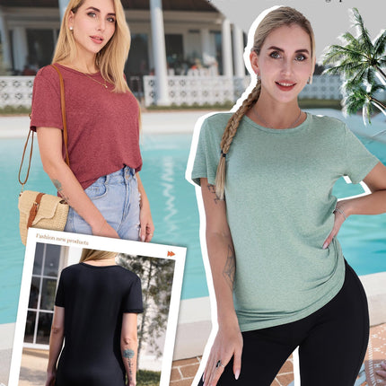 3 Pack Womens T-Shirts Short Sleeve Summer Tops Soft Basic Tees 2026