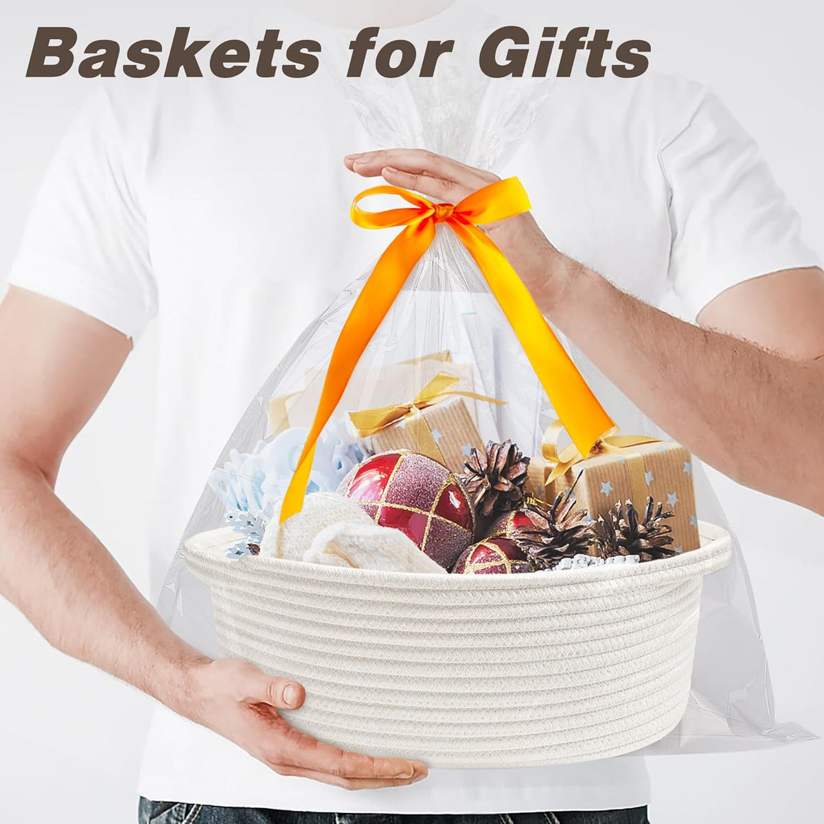 Small Woven Easter Basket with Gift Bags and Ribbons Durable Burr Baskets for Gifts Empty Small Rope - photo 2