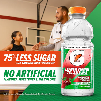 Gatorade Lower Sugar Electrolyte Sports Drink, Fruit Punch, 12 fl oz Bottles, (12 Pack), 75% Less Sugar, No Artificial Flavors, No Artificial Sweeteners, No Artificial Colors, Hydration
