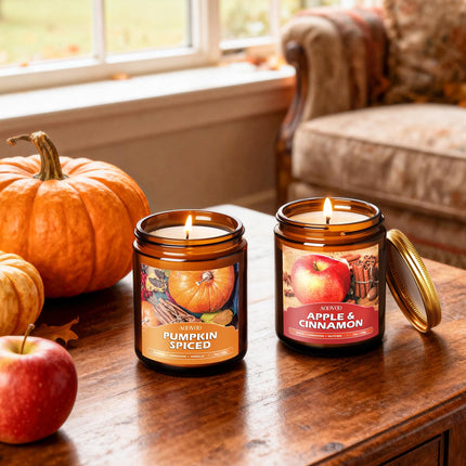 Fall Candles Set - 4 Pack Candles for Home Scented, 28 oz Natural Soy Wax 200 Hour Long Lasting, Autumn Gifts Set for Women Men Fall Fragrance of Pumpkin/Apple Cinnamon/Clove/Wheat Vanilla