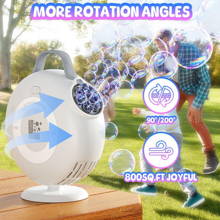 Bubble Machine, Automatic Bubble Blower for Kids Toddlers, 7600+ Bubbles Per Minute, 90° 200° Oscillating Electric Plug-in or Batteries Bubble Maker Toys for Outdoor Birthday Party - White
