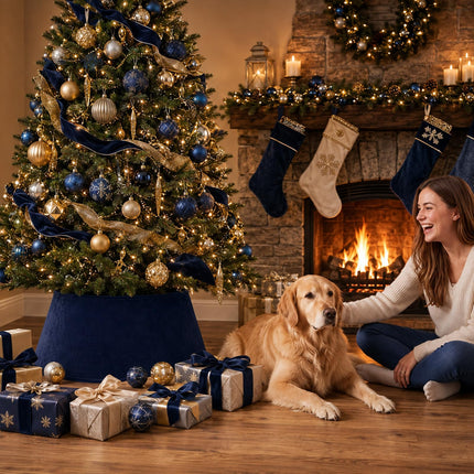 Navy Blue Velvet Christmas Tree Collar 24‘’ Tree Base Cover