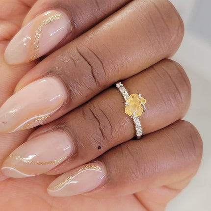 Real Raw Crystal Dainty Ring white Gold Birthstone gift for sister daughter niece Christmas birthday Uniquelan Jewelry