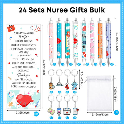 96 Pcs Nurse Appreciation Gifts Bulk 2026 Nurses Week Gifts with 24 Ballpoint Pens 24 Bookmarks 24 Keychains 24 Bags Thank You Gift for Nurse Doctor Medical Assistant Nursing Student Healthcare Worker