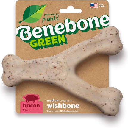 Benebone Green Plant-Based Real Bacon Wishbone Dog Chew Toy for Medium Dogs, Dog Bones for Moderate Chewers, Made in USA