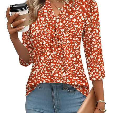 3/4 Length Sleeve Womens Tops Dressy Casual Henley V-Neck Summer Tops