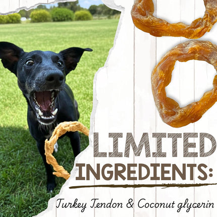 Nature Gnaws USA Turkey Tendon Rings for Dogs (8oz) - Delicious Grain Free Reward Snack for Small, Medium & Large Breeds - Premium Natural Dog Chew Treats