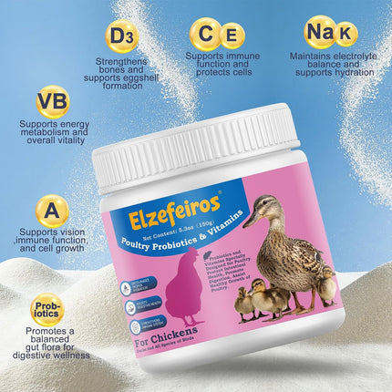 Chicken Probiotic & Vitamin Supplement for Immune Support & Egg Production,Digestive Aid and Hydration Support,Poultry Supplement for Chickens and Ducks and All Ages of Birds(5.3oz)