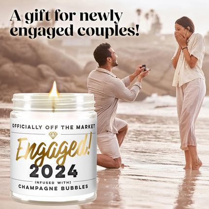 WAX & WIT 2024 Engagement Candles Gifts for Couples - Scented with Champagne Bubbles - Newly Engaged Couples, Bridal Shower, Bride to Be - 9oz, Soy Wax, 50 Hour Burn, Premium Candle